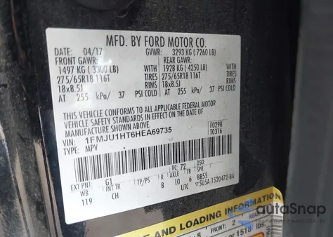 2017 Ford Expedition Xlt из США, поврежденный, VIN 1FMJU1HT6HEA69735